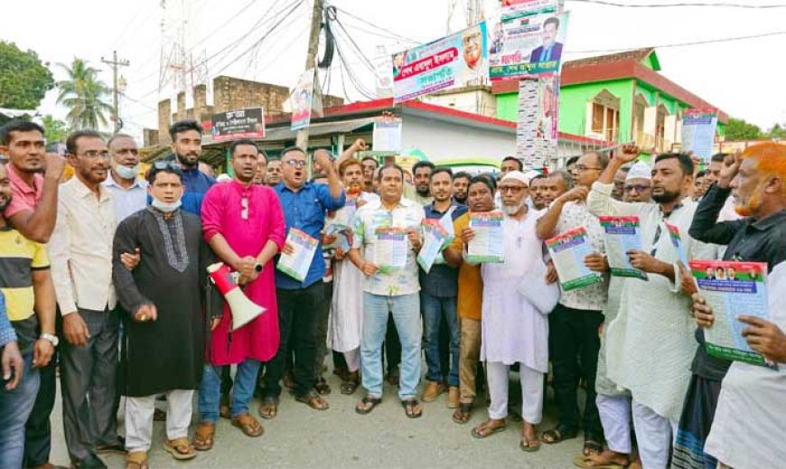 কালিগঞ্জের মৌতলায় ডা. শহিদুল আলমের পক্ষে বিএনপির ৩১ দফার লিফলেট বিতরণ