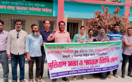 কালিগঞ্জে শিক্ষকের ওপর হামলার প্রতিবাদে মানববন্ধন ও স্মারকলিপি প্রদান