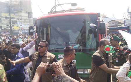 উত্তাল স্লোগানে তারেক রহমানকে সৈয়দপুরে বরণ