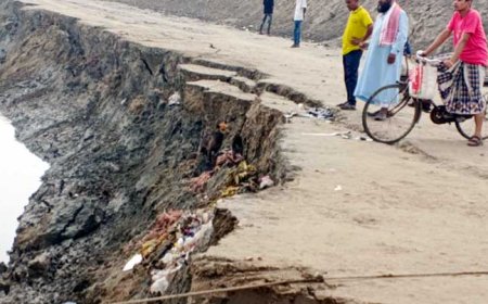 আশাশুনির বেতনা নদীর তীব্র স্রোতে বিলীন হচ্ছে বেড়িবাঁধ, ভাঙনের মুখে বুধহাটা বাজার