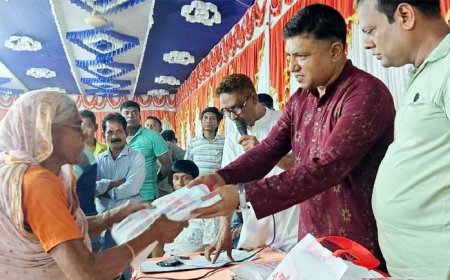 বড়াইগ্রামে ২ শতাধিক হিন্দু বিধবাকে নতুন শাড়ি দিলেন বিএনপি নেতা আসাদ